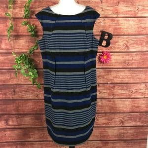 Calvin Klein Dress Plus 18W Blue Black Striped Straight Knee Church Professional